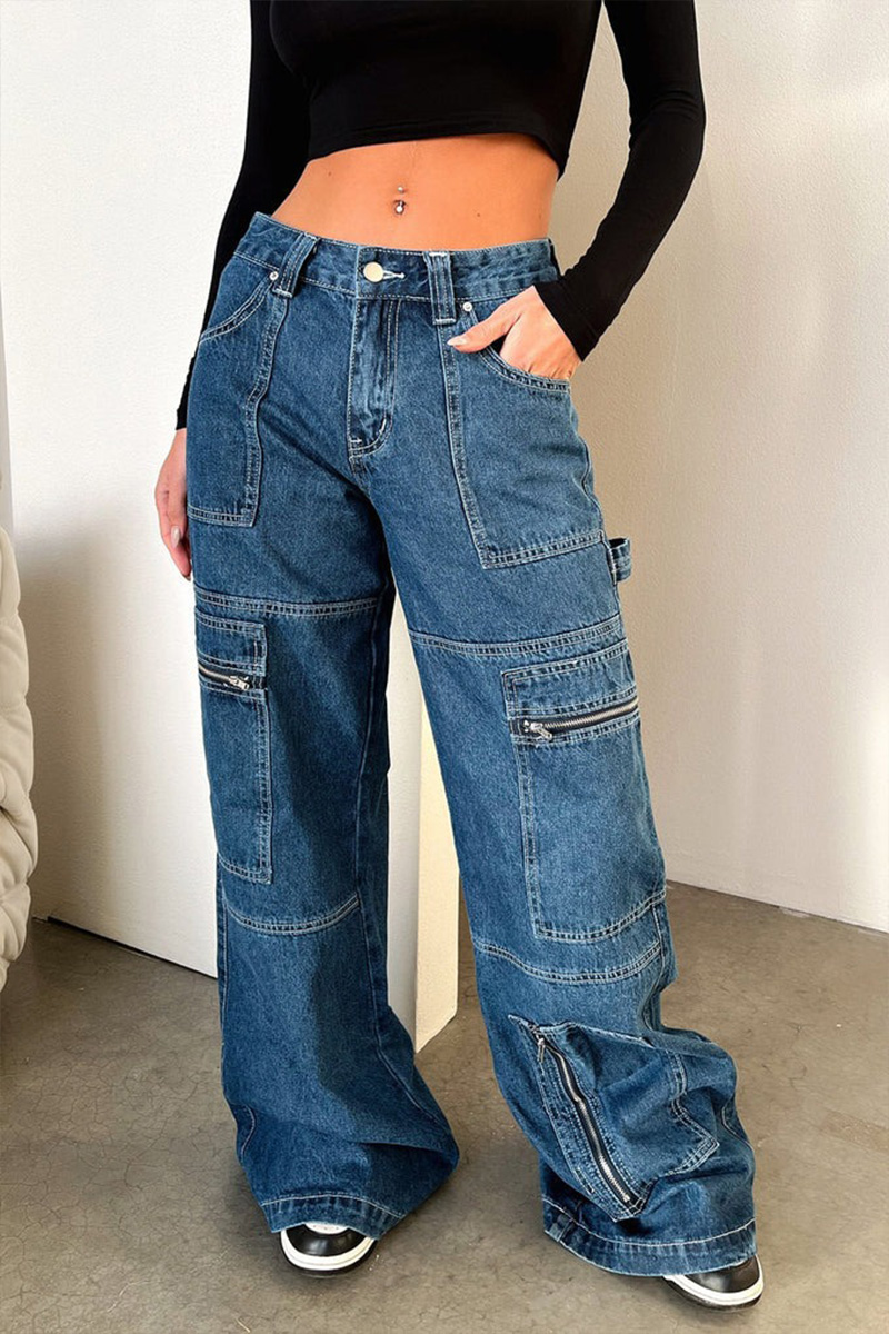Women's Baddie Style Heavy-Duty Multi-Pocket Jeans