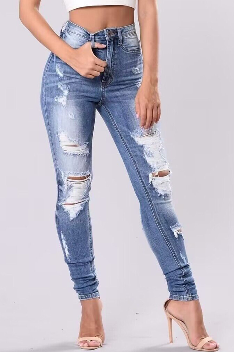 Women's Body-Hugging Ripped Denim Jeans