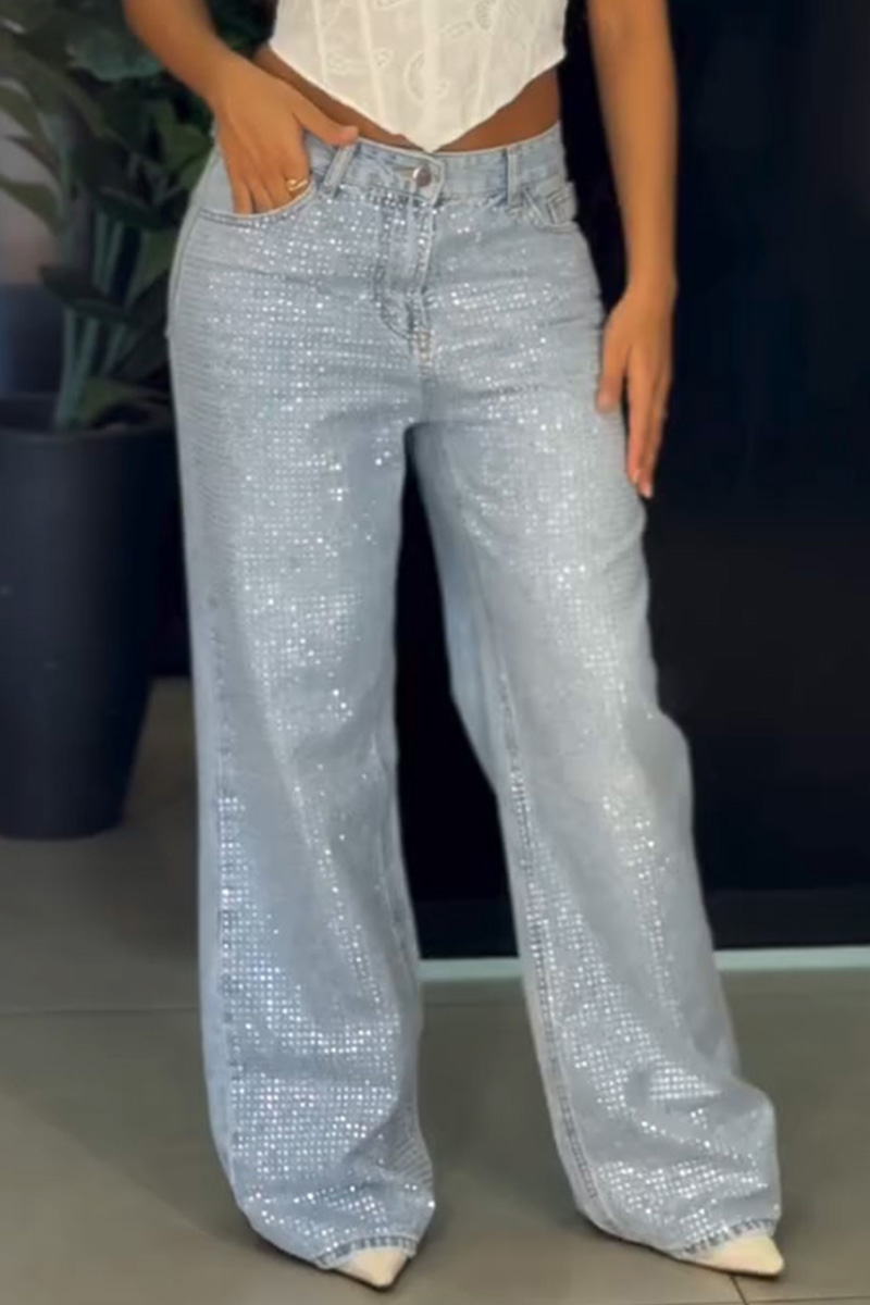 Women's Shiny Sequins Evening Elegant Jeans
