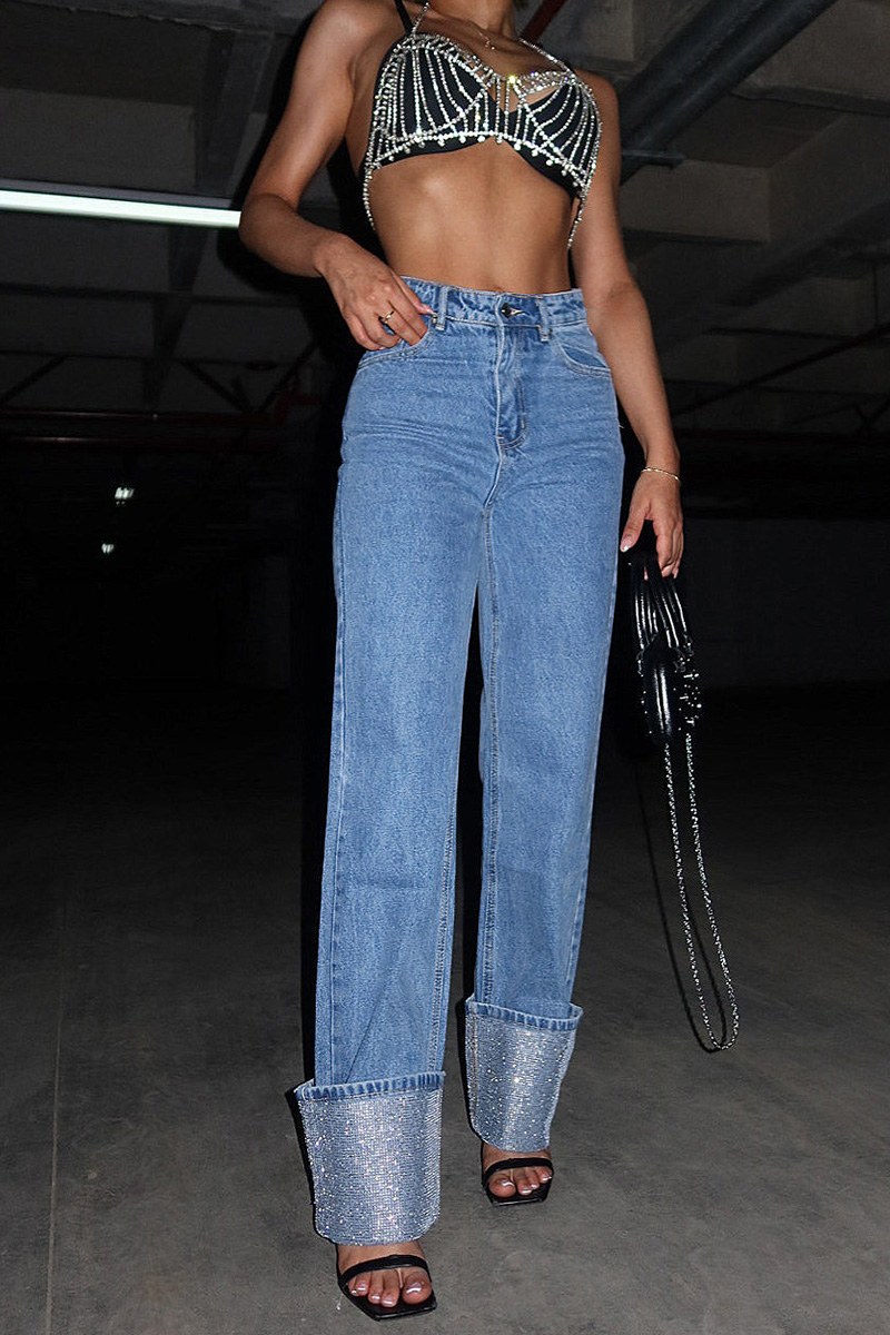 Women's Elegant Crystal High-Waist Jeans