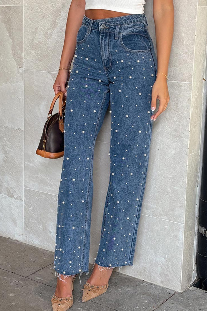 Women's Baggy Cross Beaded Embroidered  Jeans
