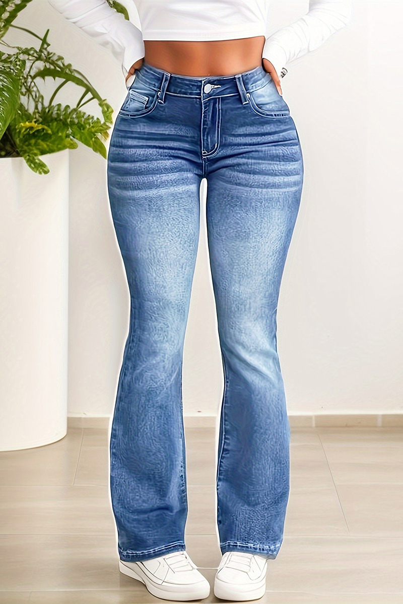 Women's Fashion Print Stretchy Flared Jeans