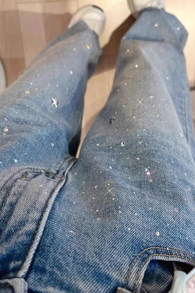 Women's Fashion Star Rhinestone Embroidered Jeans