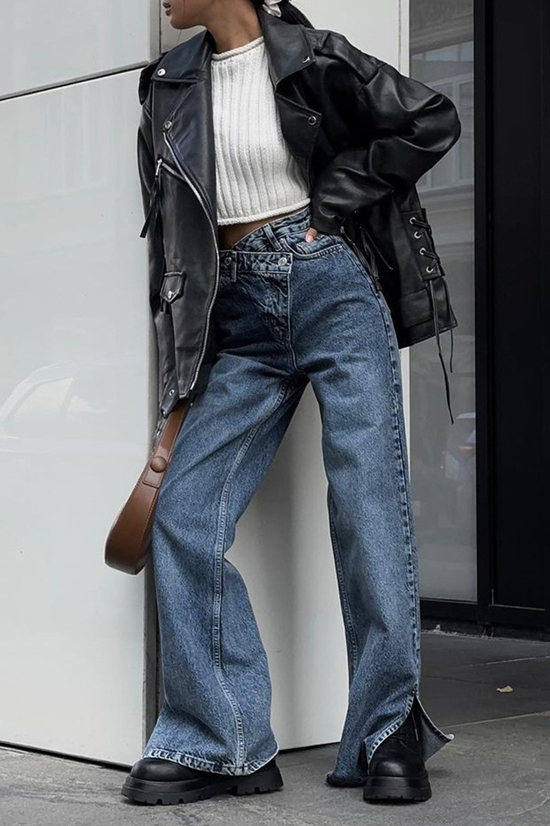 Women's Unique Misaligned Waist Jeans