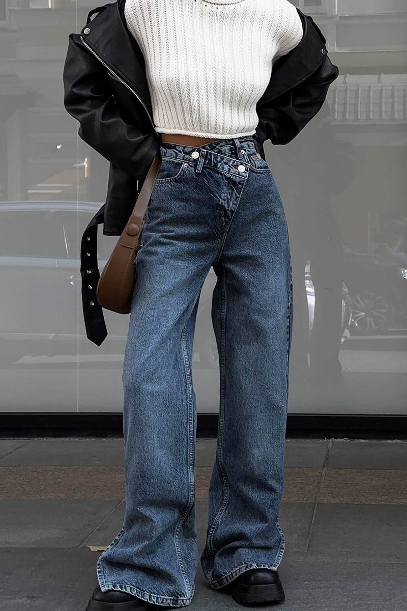 Women's Unique Misaligned Waist Jeans