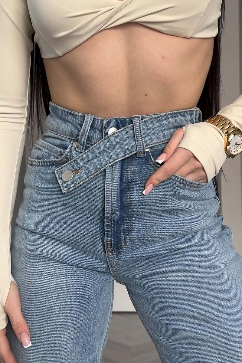 Women's Asymmetrical Waistline Blue Jeans