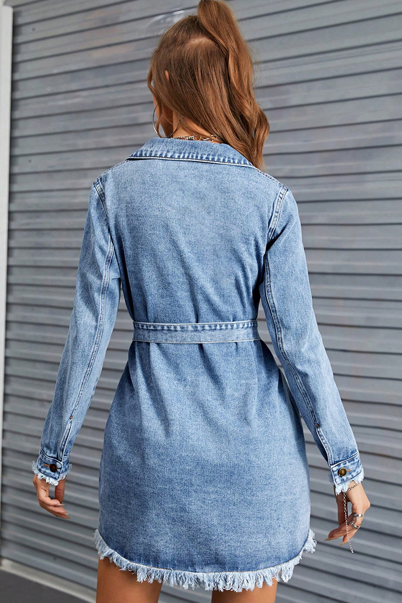 Ladies' Vintage Slim-Fit Long-Sleeve Denim Dress