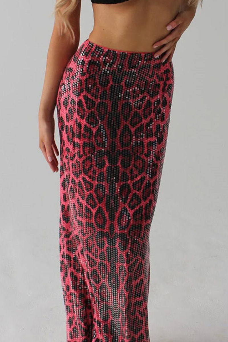 Ladies Fashion High-Waisted Leopard Print Stretchy A-Line Skirt