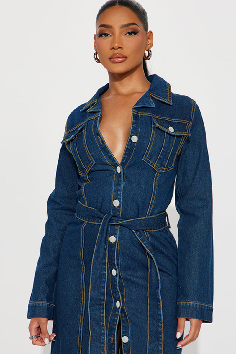 Women's Versatile Stretch Denim Midi Dress