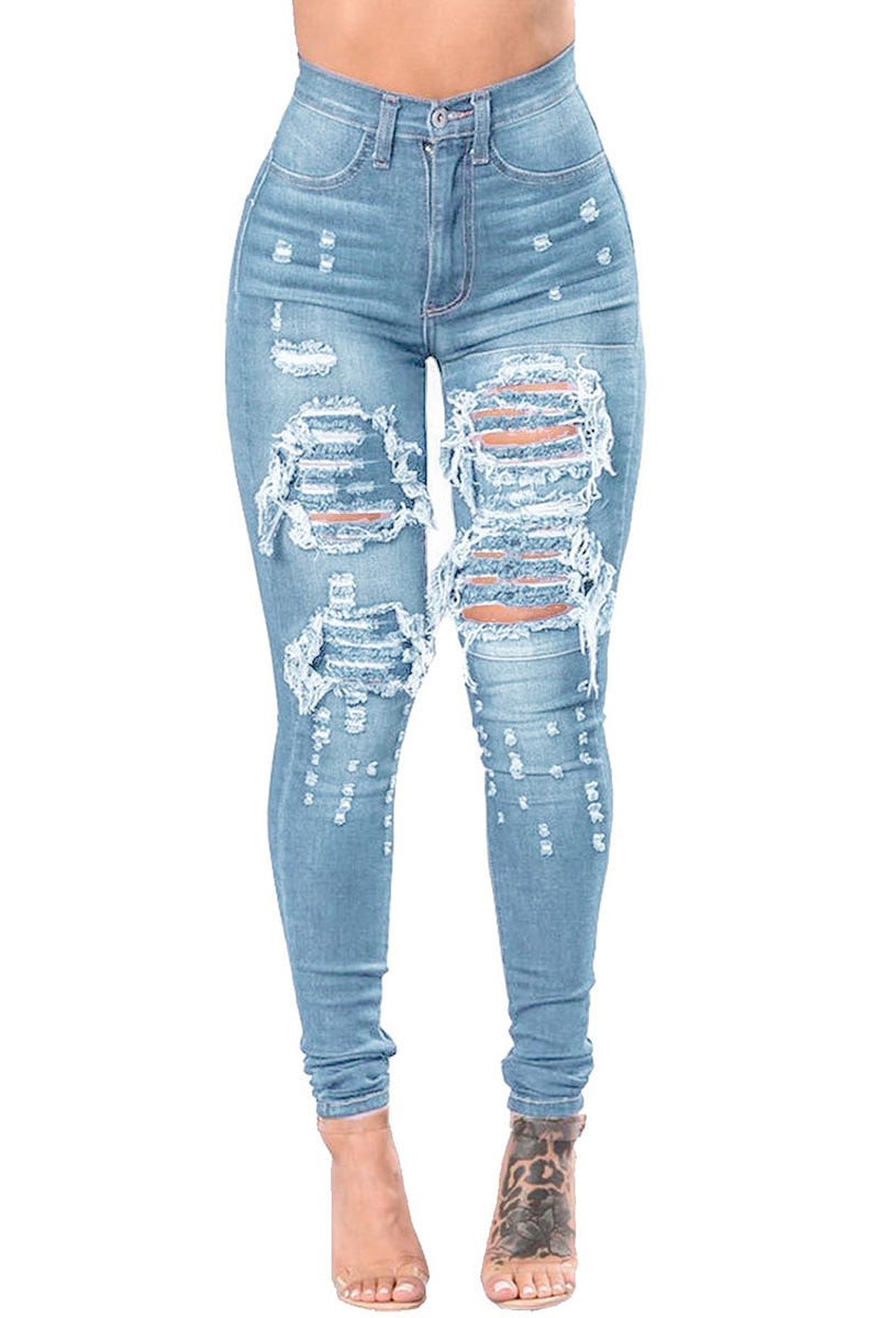 Ladies' Stylish Distressed Ripped Skinny Jeans