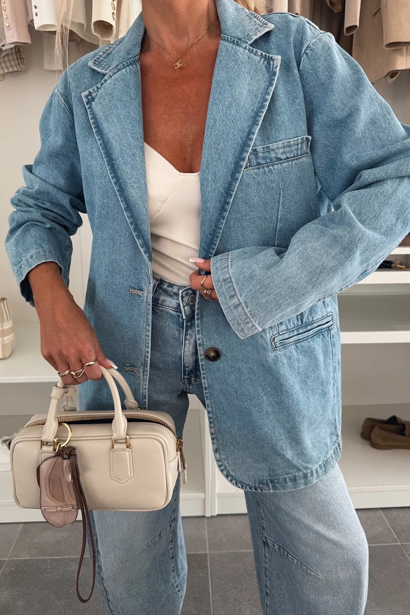Women's Washed Denim Oversized Blazer