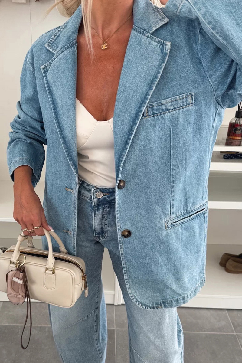 Women's Washed Denim Oversized Blazer