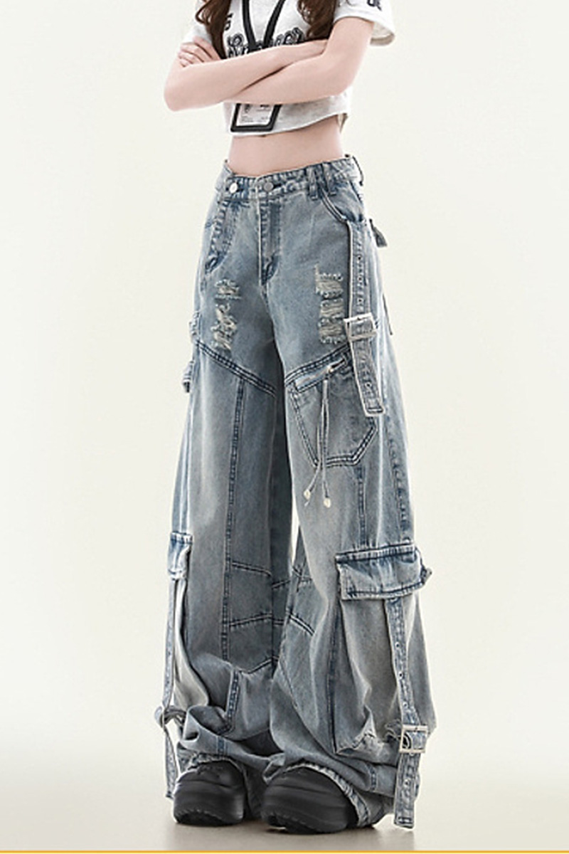 Edgy Women's Distressed Multi-Pocket Cargo Jeans