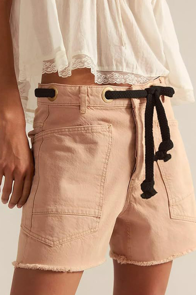 Women's Casual Drawstring Multi Pocket Loose Denim Shorts