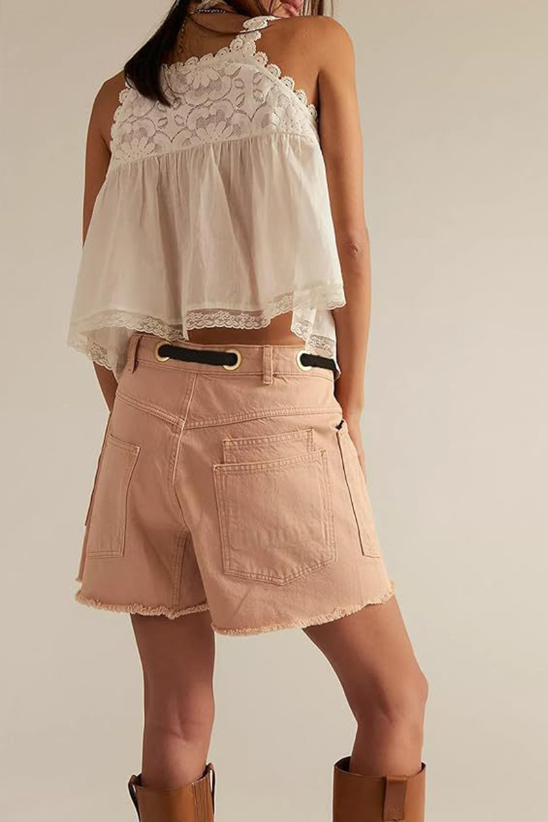 Women's Casual Drawstring Multi Pocket Loose Denim Shorts