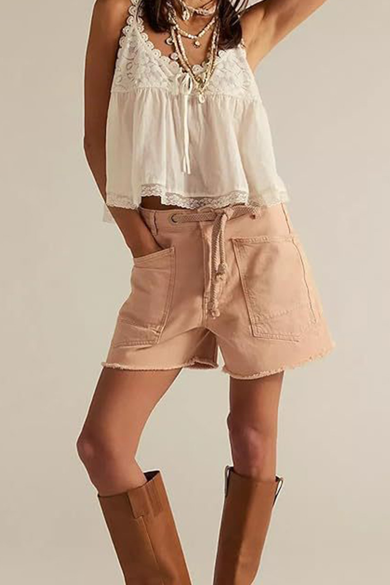 Women's Casual Drawstring Multi Pocket Loose Denim Shorts