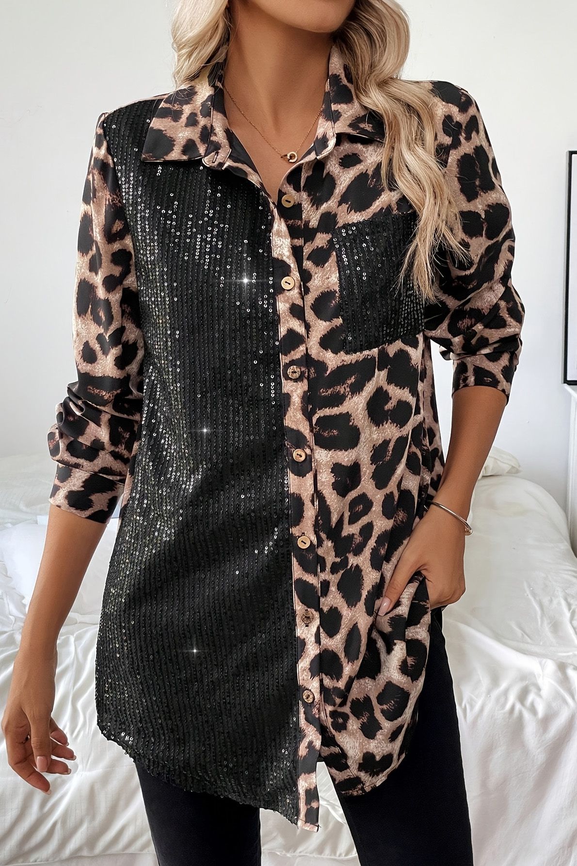Women's Casual Sequined Printed Shirt
