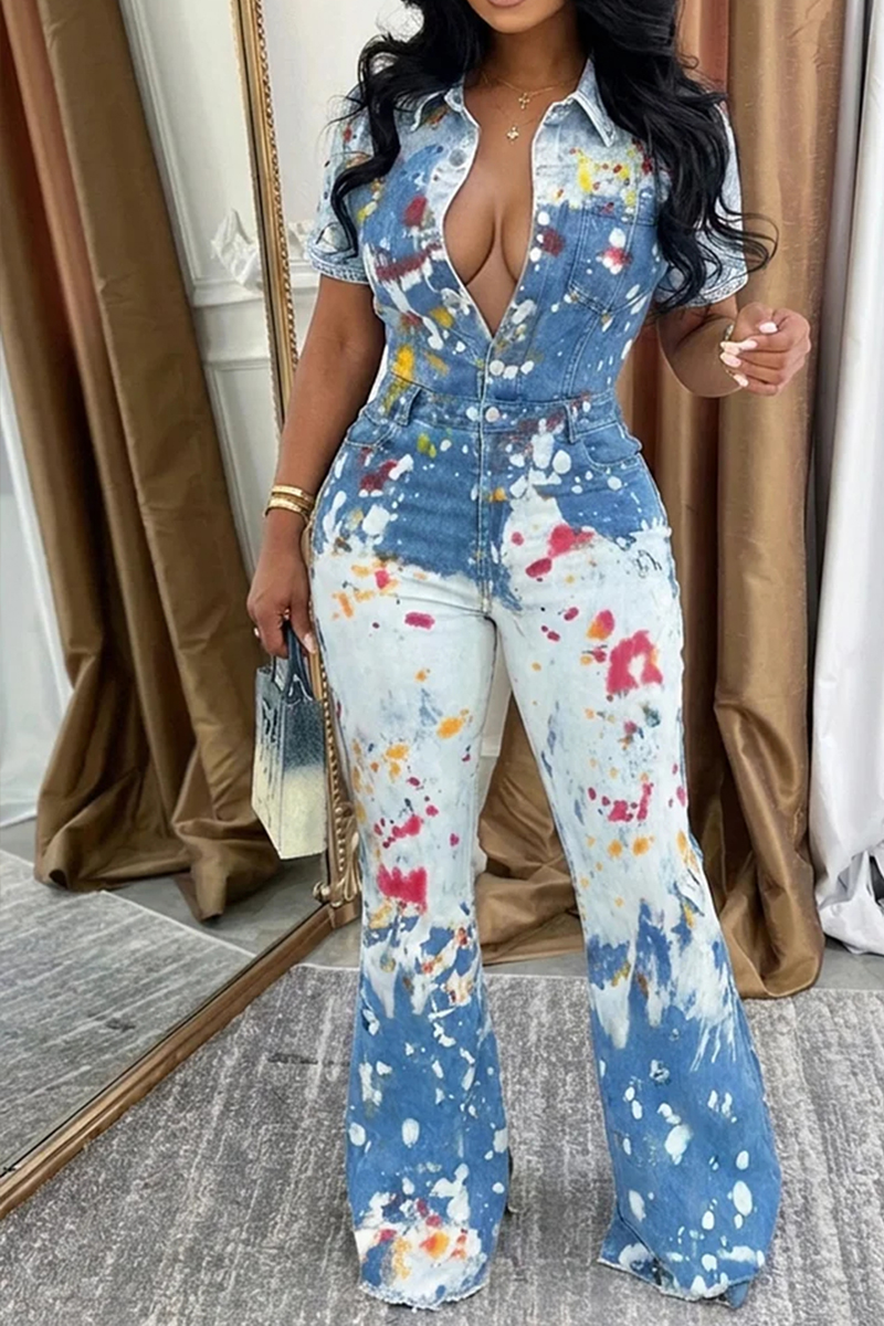 Women's Casual Colorful Denim Jumpsuit