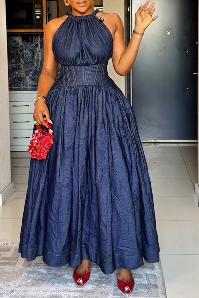 Women‘s Elegant Waist-Defined Denim Dress