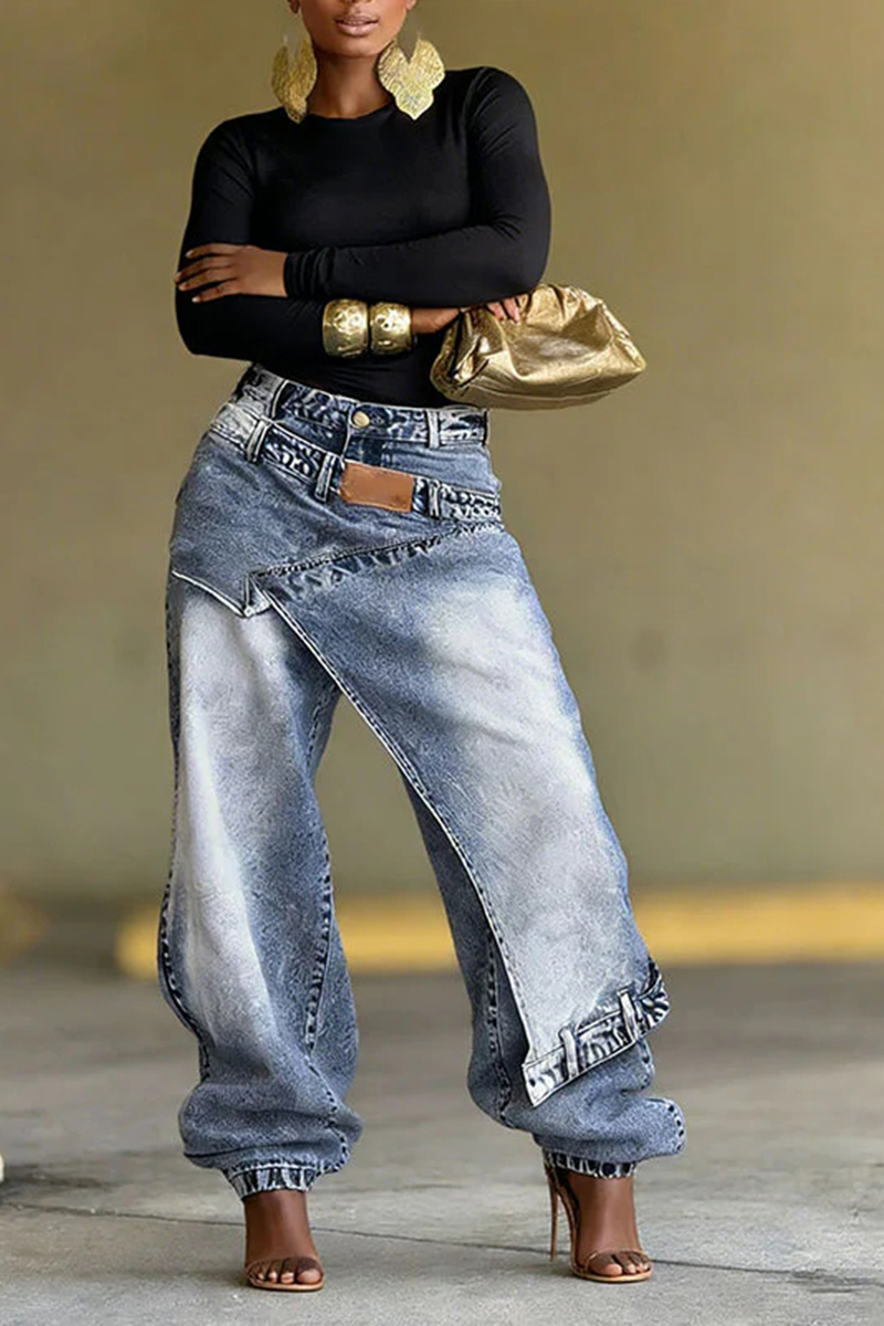 Beliebte Damen-Jeans mit asymmetrischer Überlappung für den Alltag