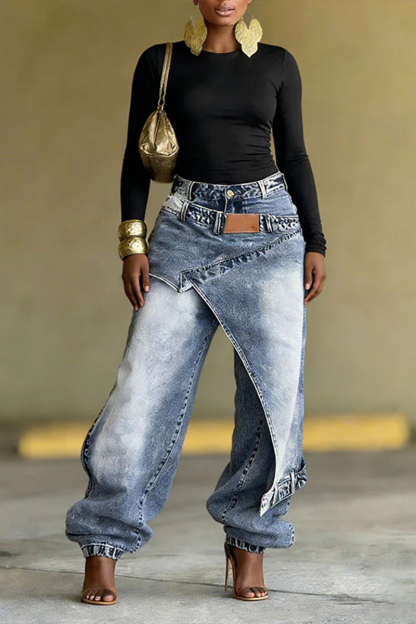 Beliebte Damen-Jeans mit asymmetrischer Überlappung für den Alltag