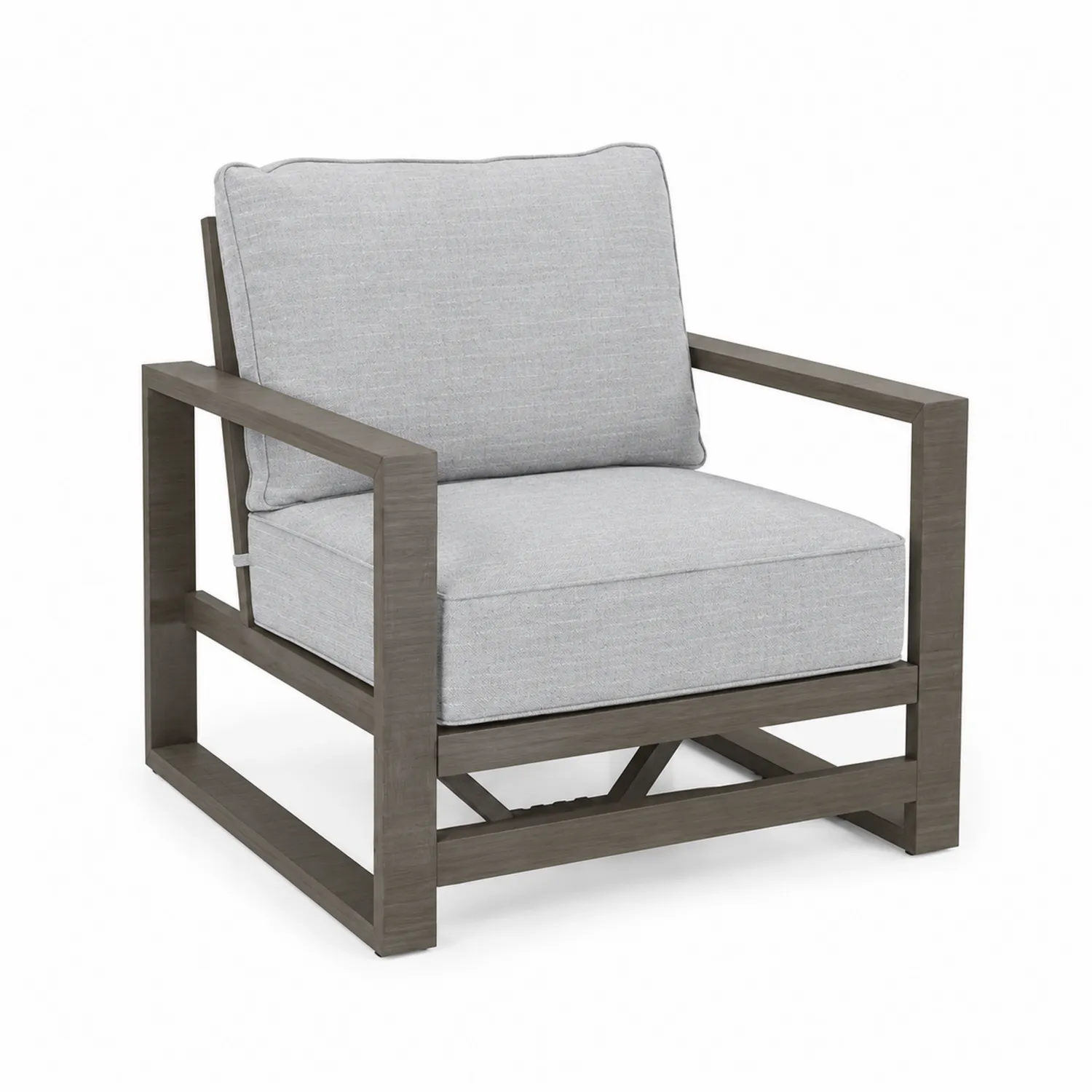 Fauteuil en aluminium avec coussins en polyester gris