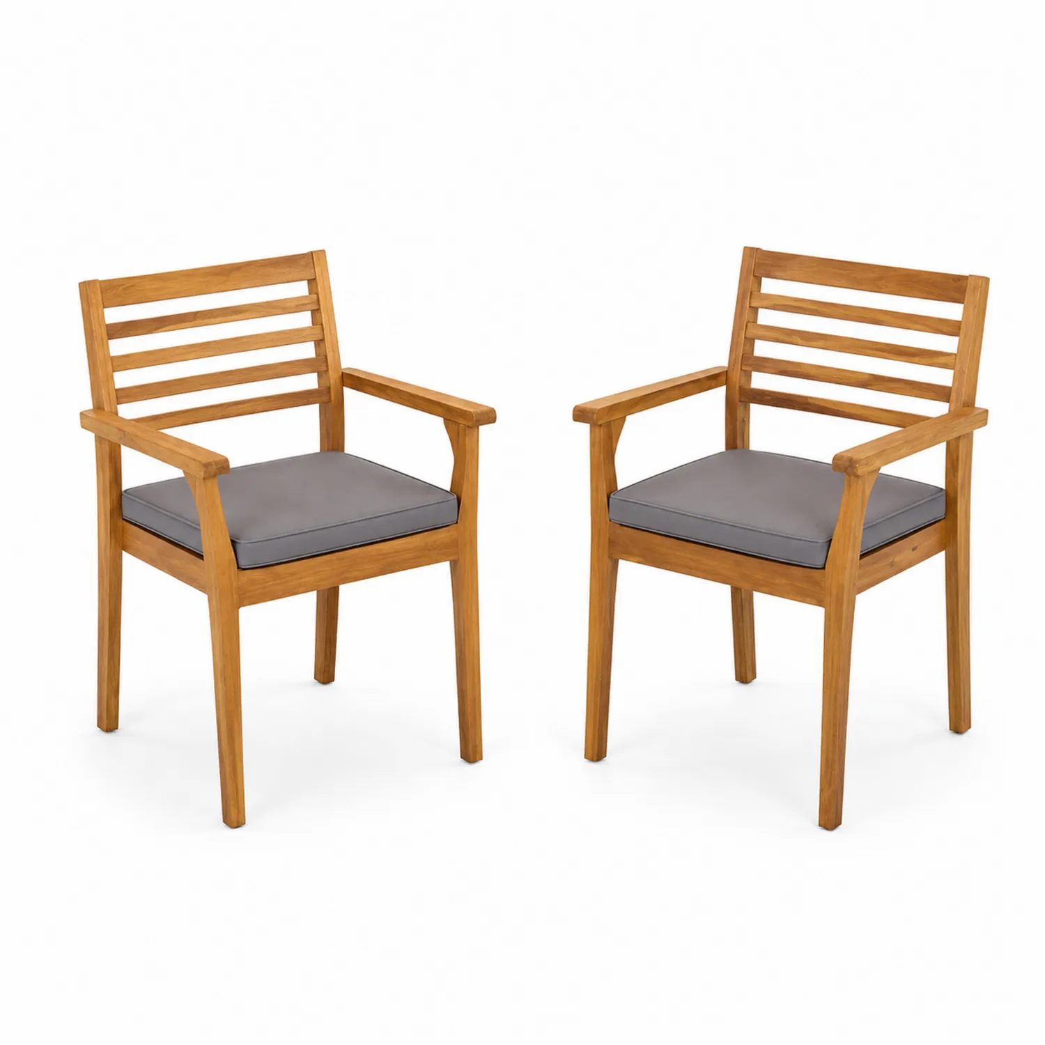 Lot de 2 chaises en bois avec coussins gris