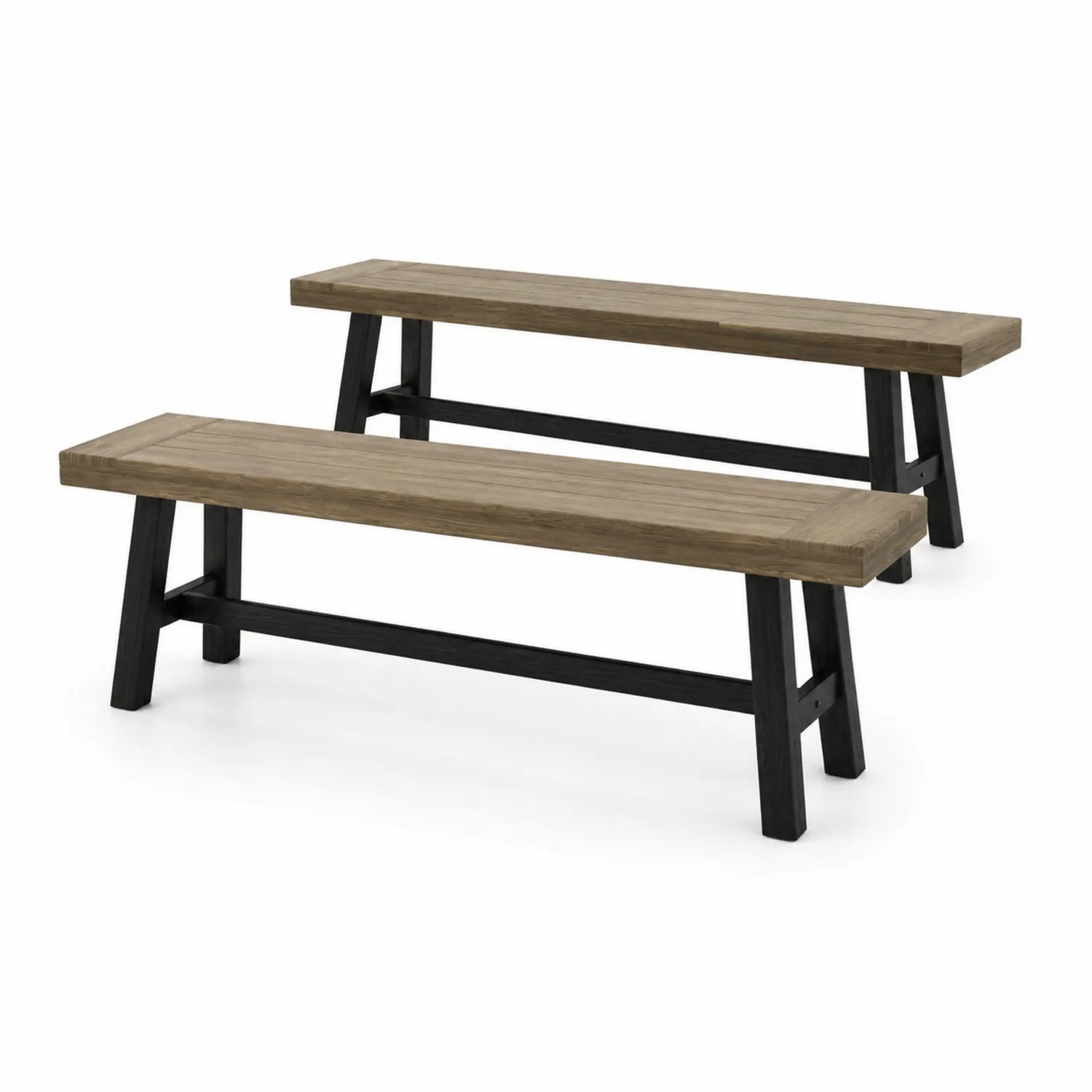 Banc en bois et métal noir 180x35x45 cm lot de 2