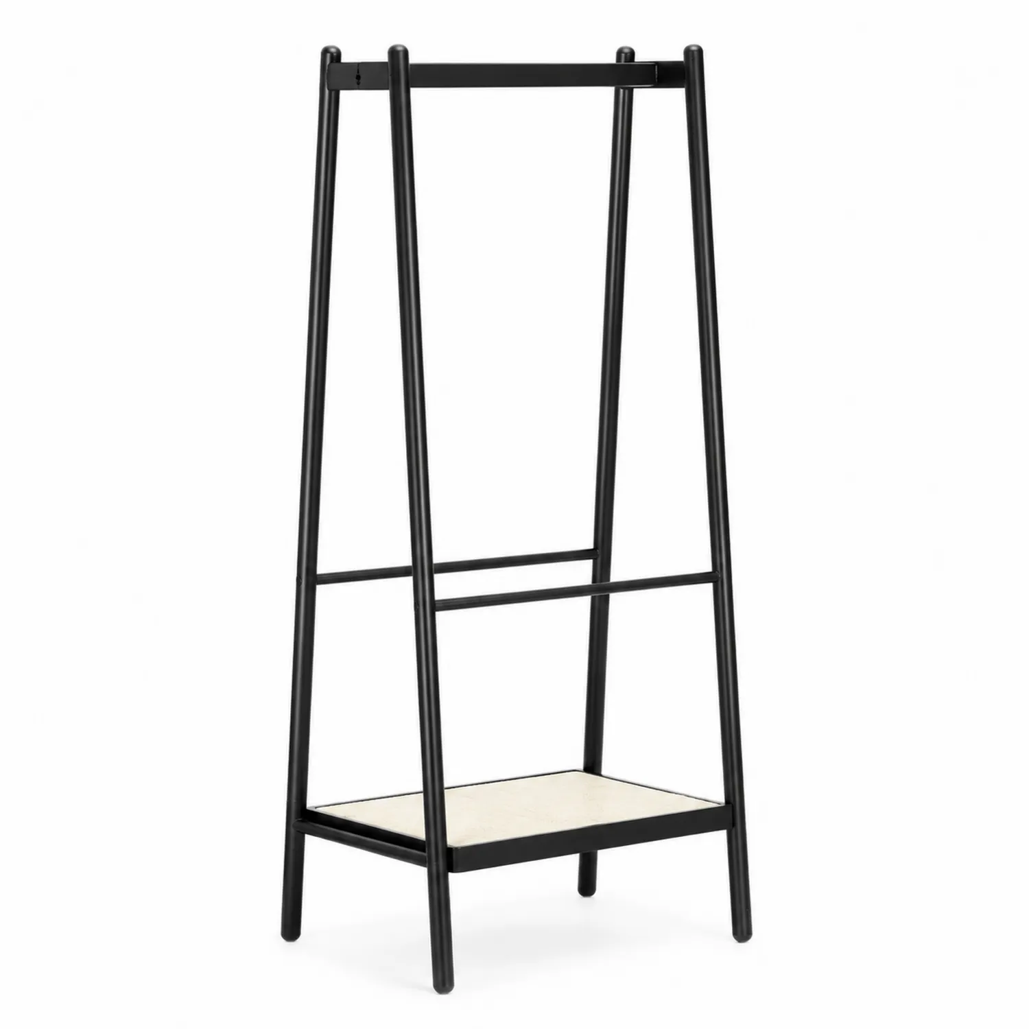 Porte-manteaux en métal noir avec étagère en MDF