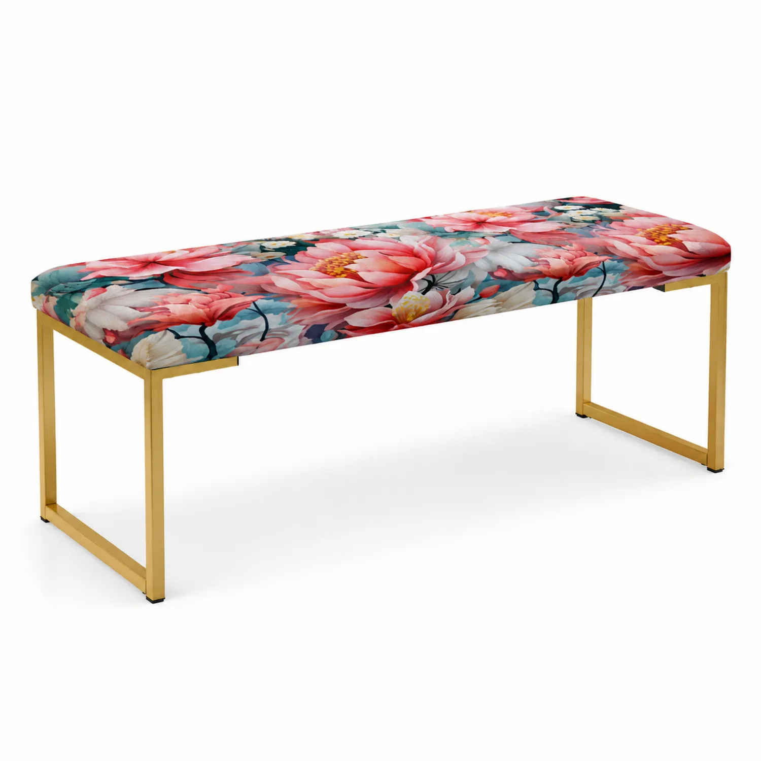 Banc en métal avec tissu en polyester multicolore à motifs floraux
