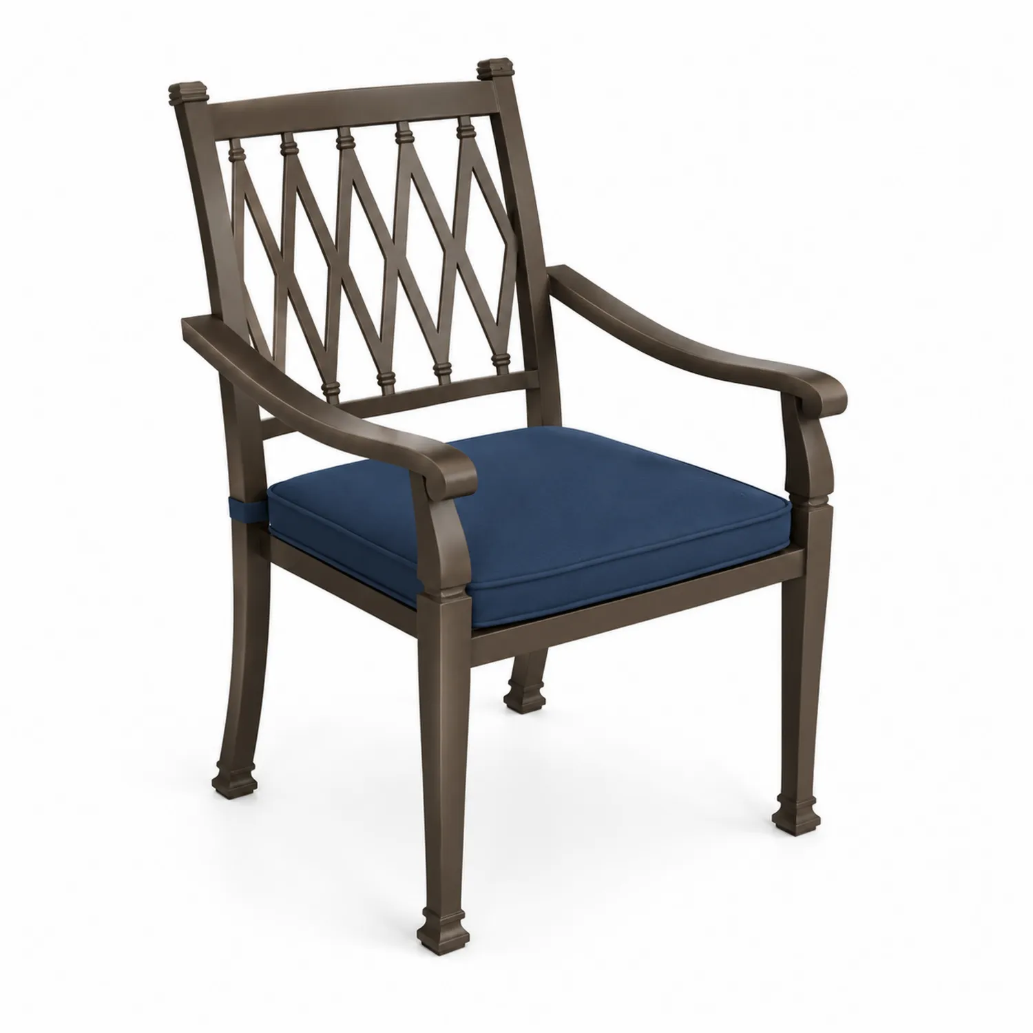 Chaise de jardin en aluminium brun avec coussin bleu