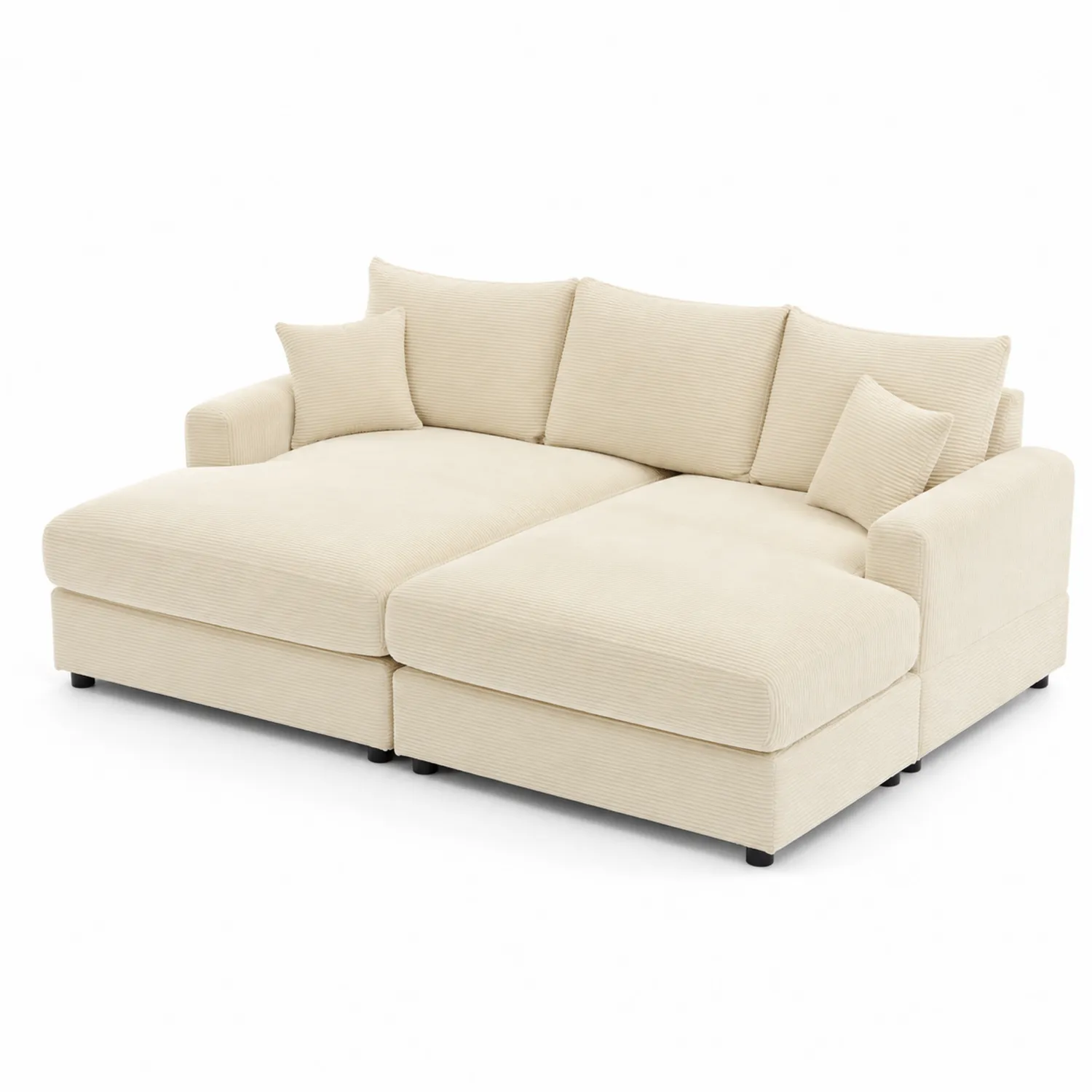 Canapé d'angle modulable crème en velours côtelé 300x150x85 cm