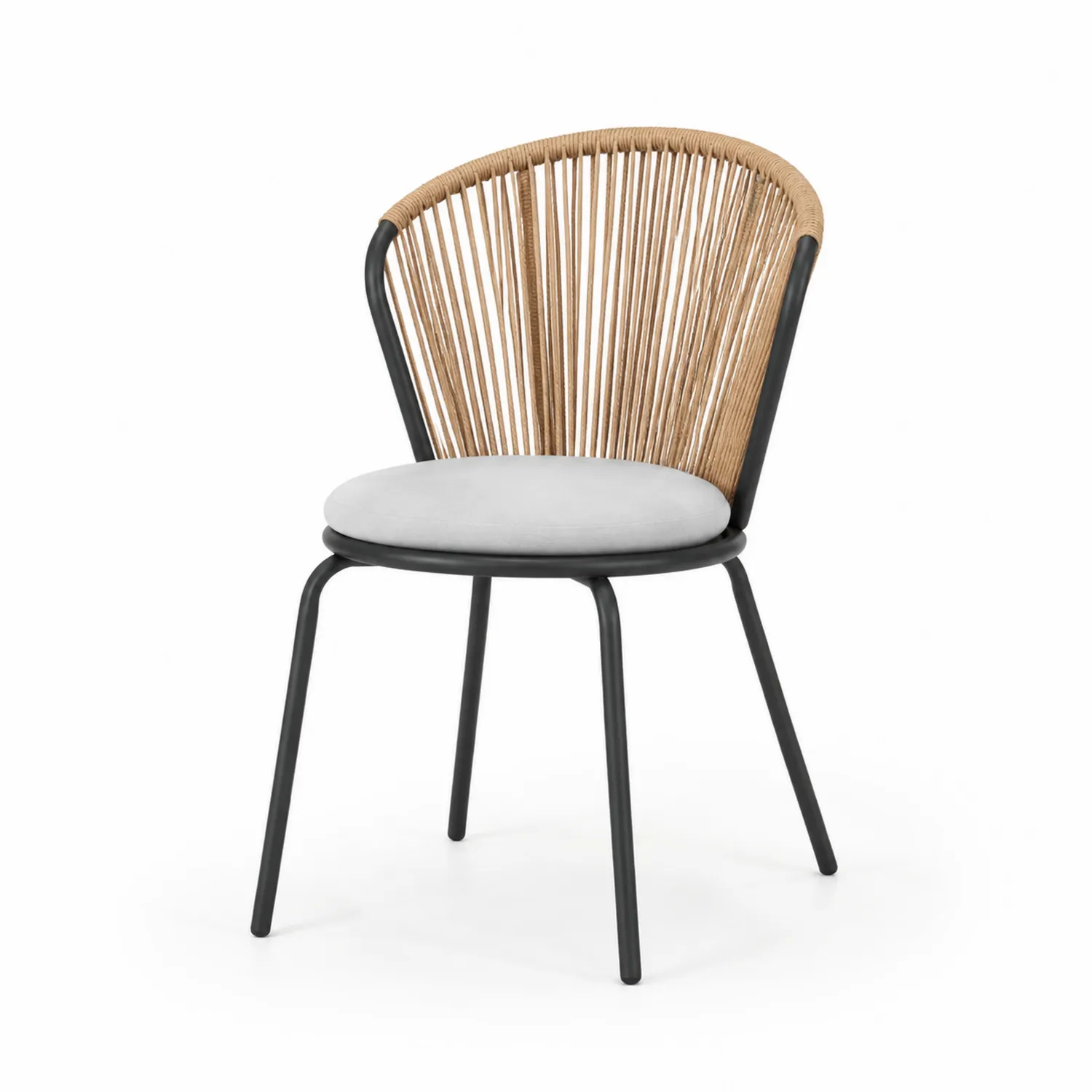 Chaise en Aluminium avec Dossier en Corde et Assise Ronde