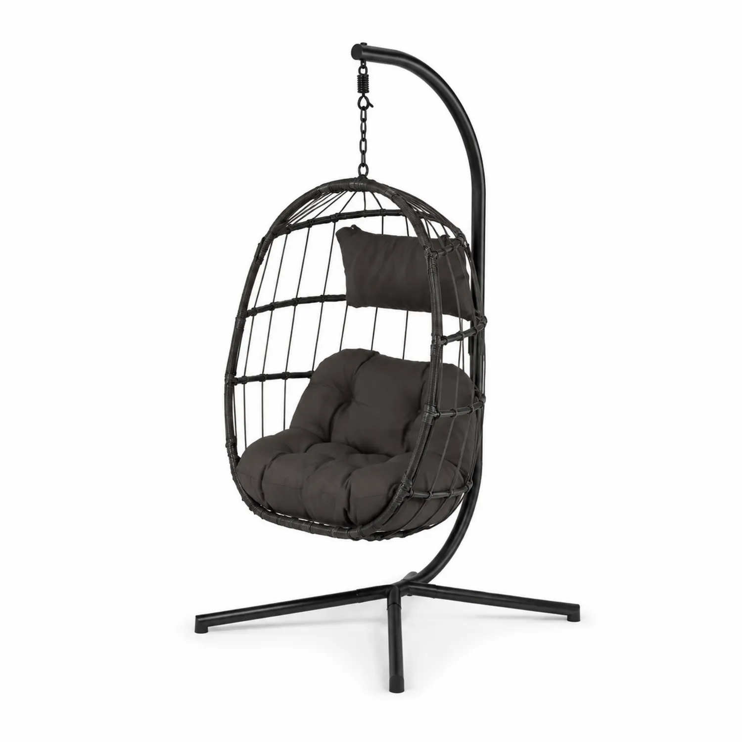 Chaise suspendue en métal et résine avec coussins en polyester Noir