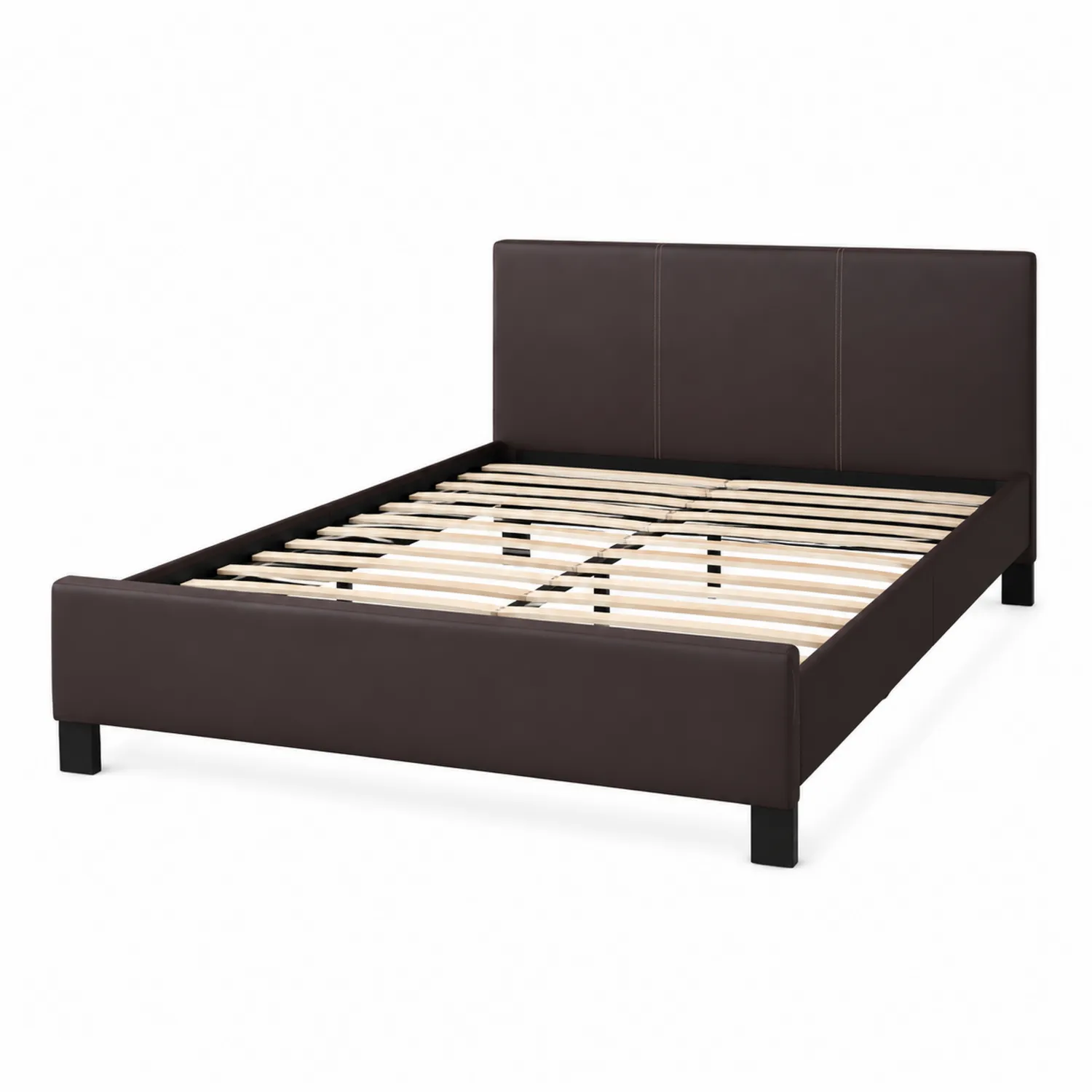 Lit double en métal et bois avec revêtement en PU 200x160 cm Marron
