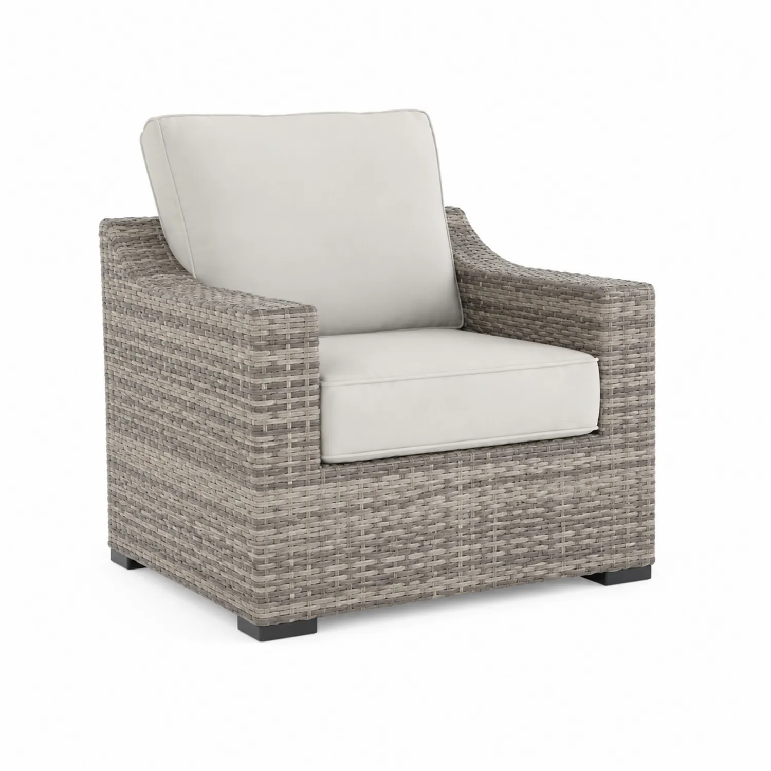 Fauteuil d'extérieur en osier avec coussins amovibles Gris/Beige