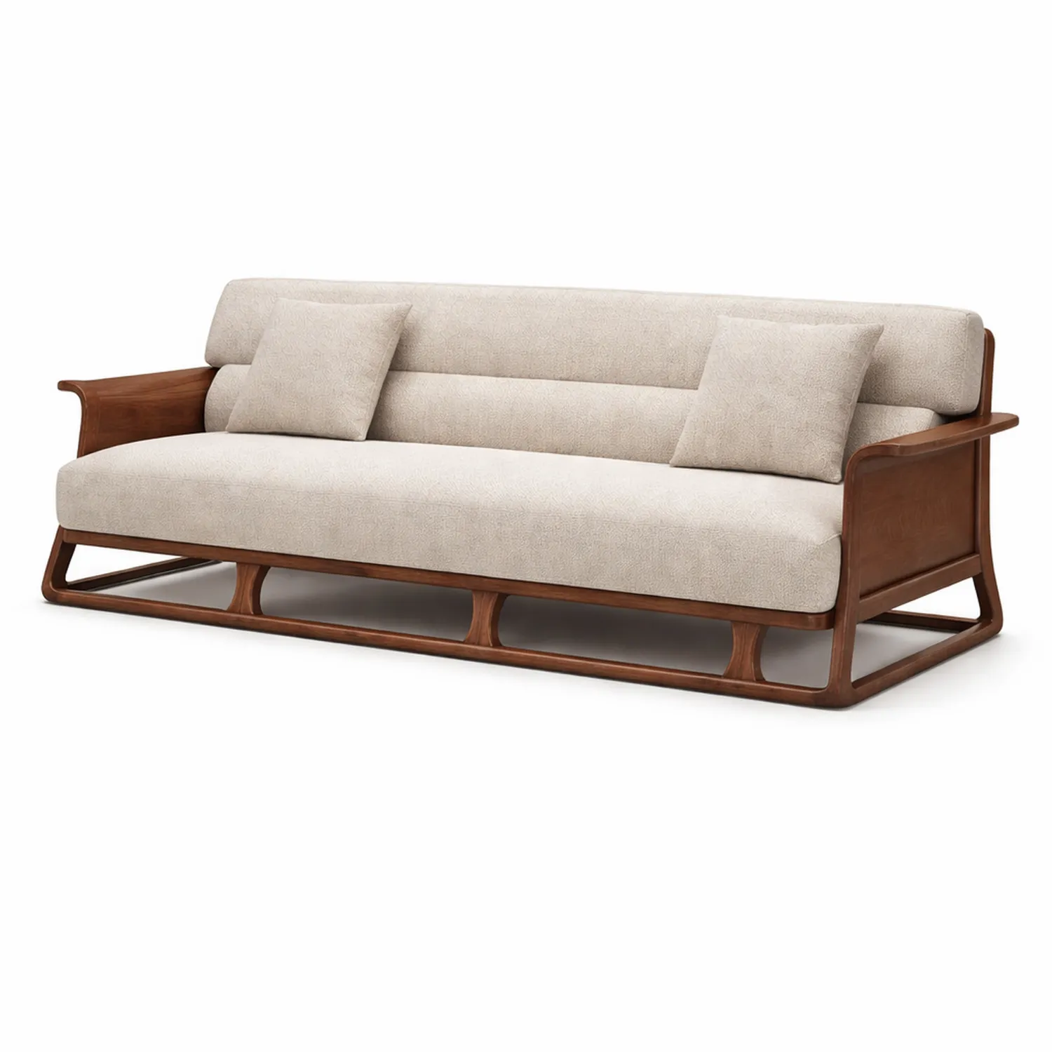 Canapé 3 places en bois et tissu Beige