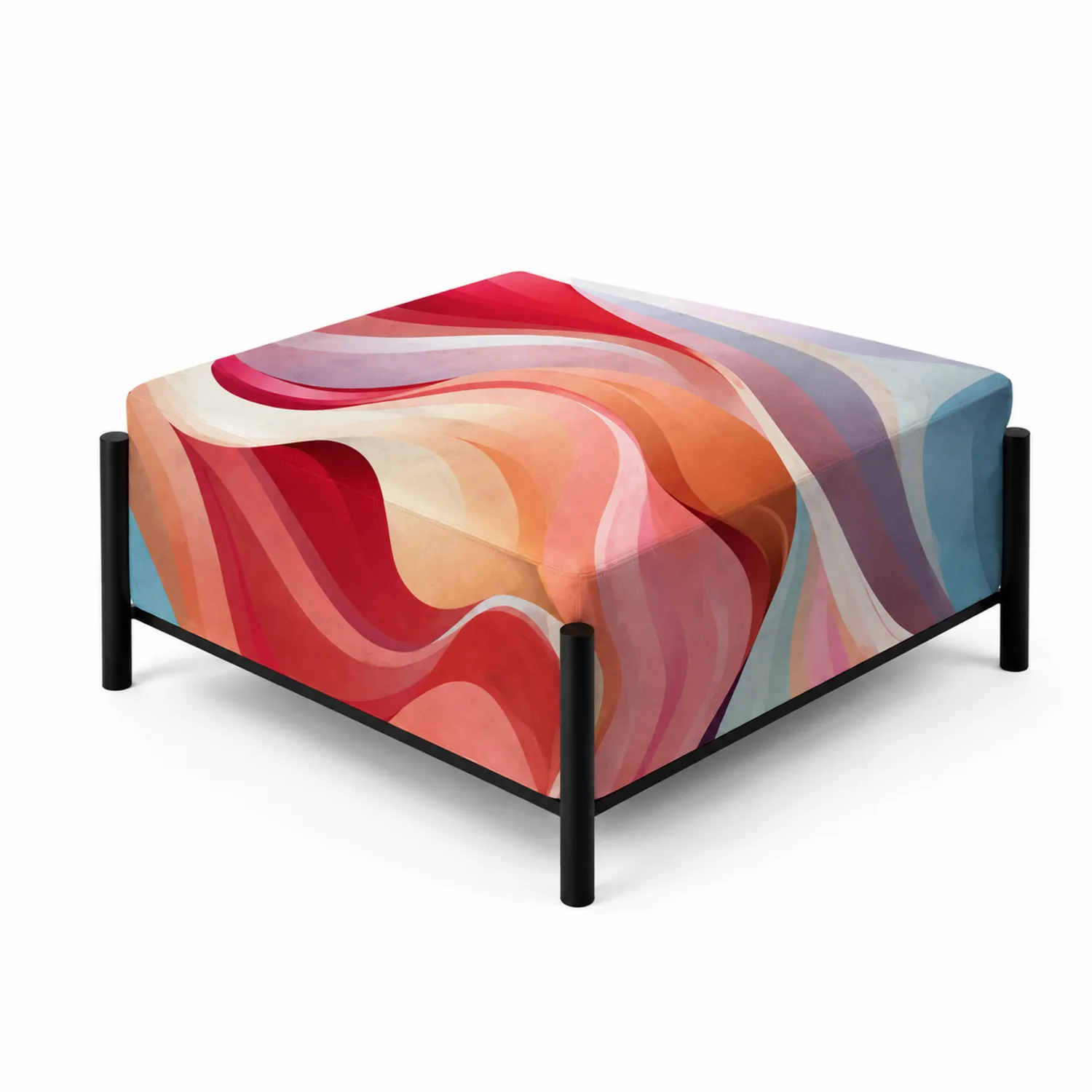 Pouf Carré en Tissu Multicolore avec Cadre Métal 80x80 cm