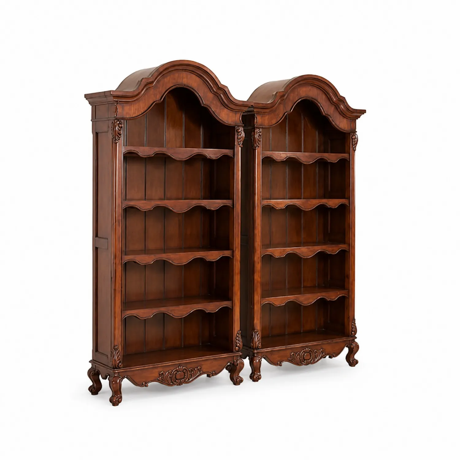 Bibliothèque en bois avec étagères sculptées Marron