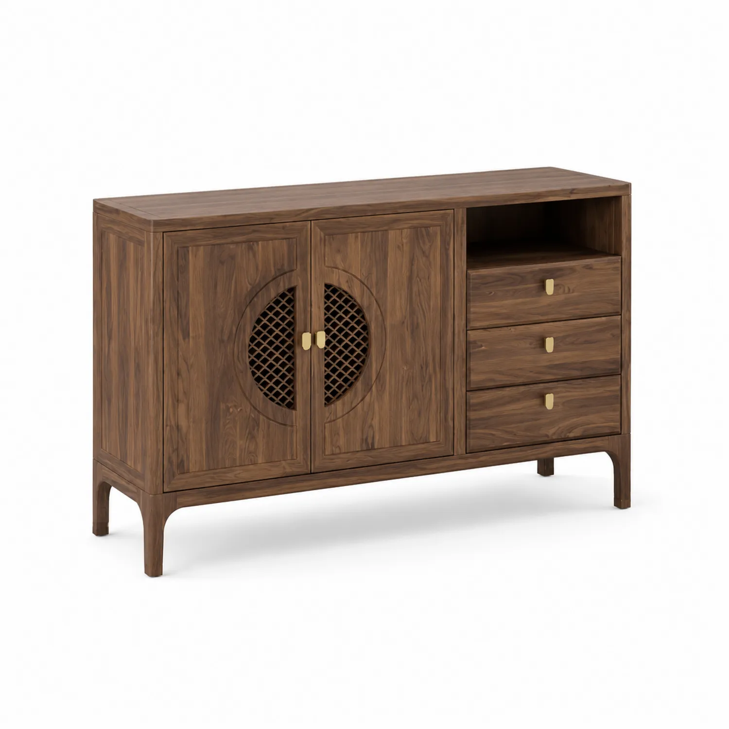 Buffet en bois de noyer avec portes ajourées et tiroirs 150cm