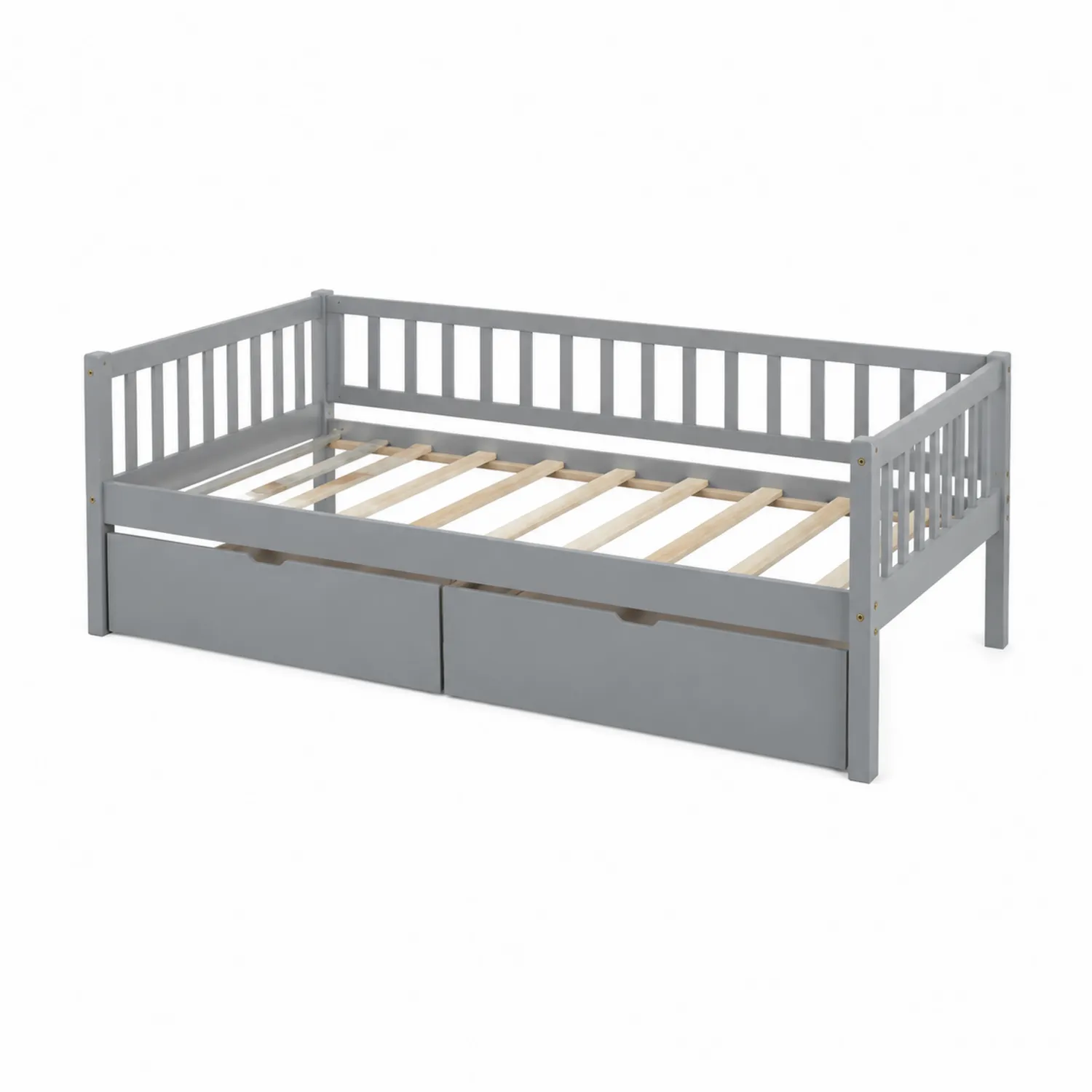 Lit en bois avec tiroirs Gris