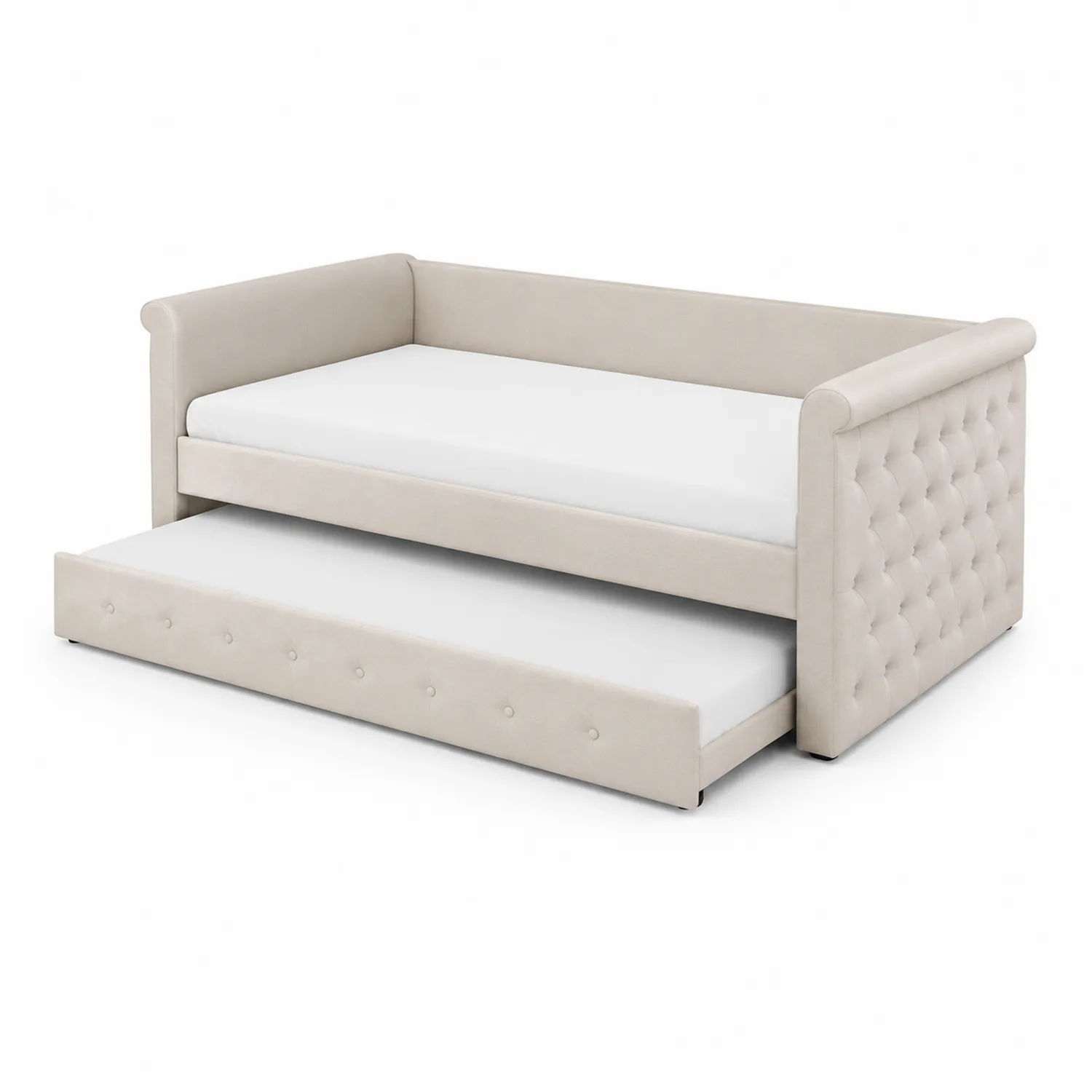 Lit de jour avec lit gigogne en tissu polyester beige