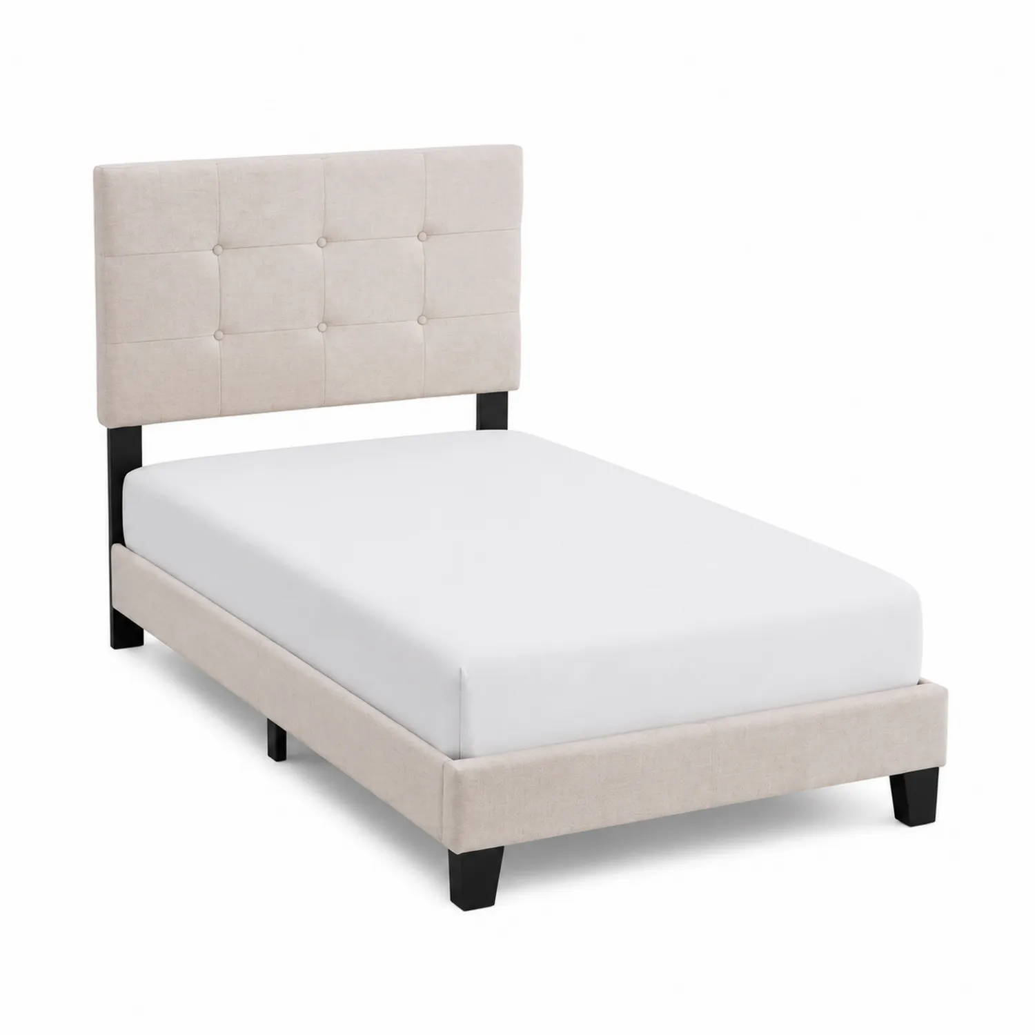 Lit simple en bois et polyester beige 200x100 cm