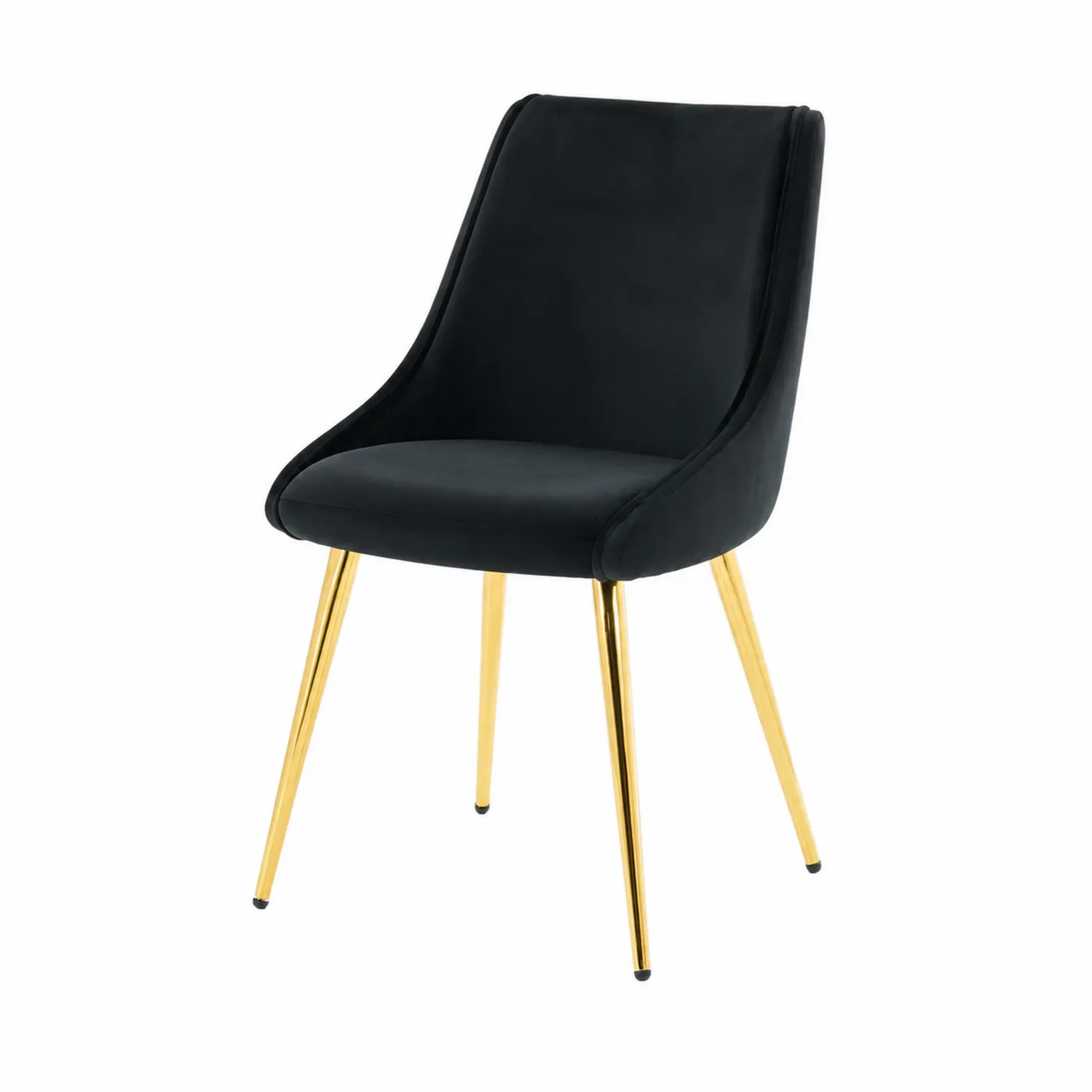 Chaise en velours noir avec pieds métalliques dorés