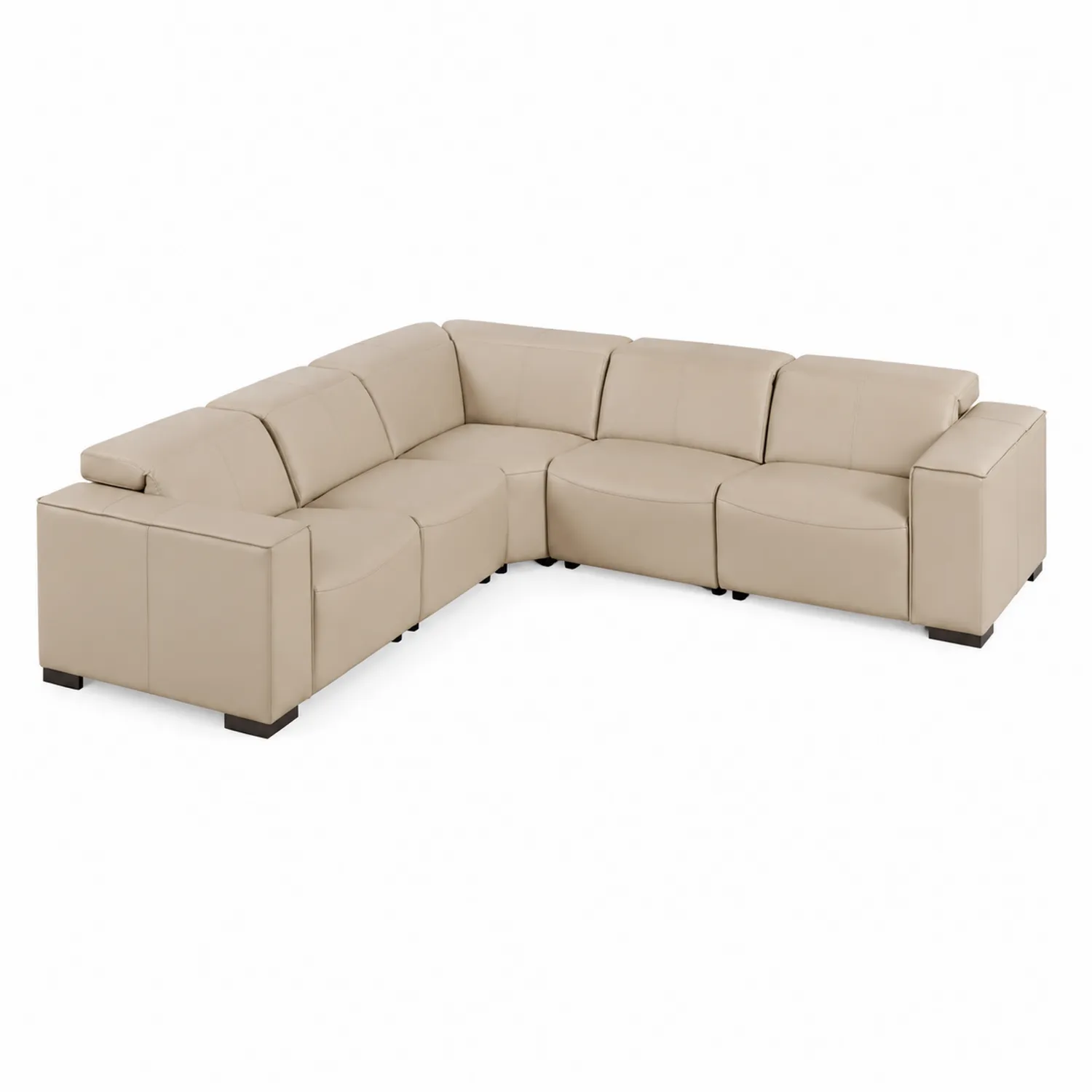 Canapé en cuir synthétique beige en forme de L avec pieds en bois massif