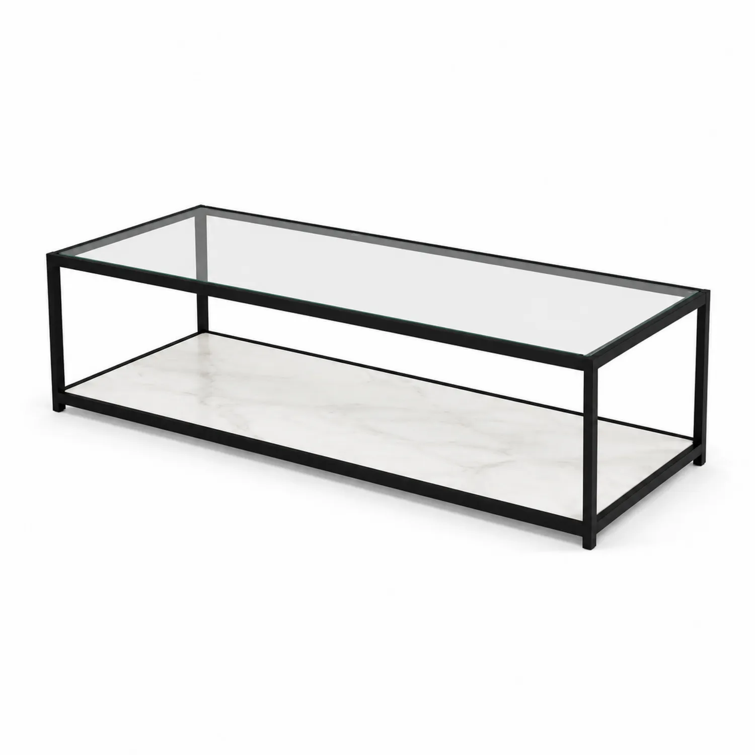 Table basse en Verre et Métal 120x60x35 cm Blanc/Noir