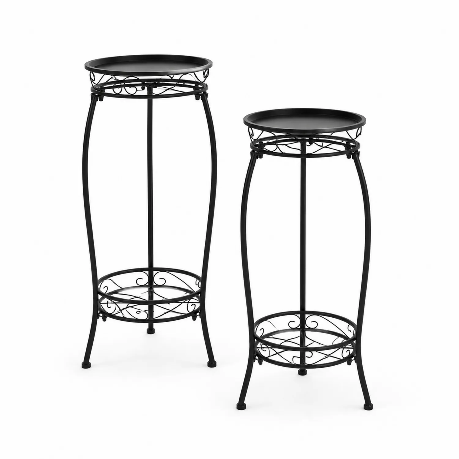 Tables d'appoint en métal noir avec plateau rond, lot de 2