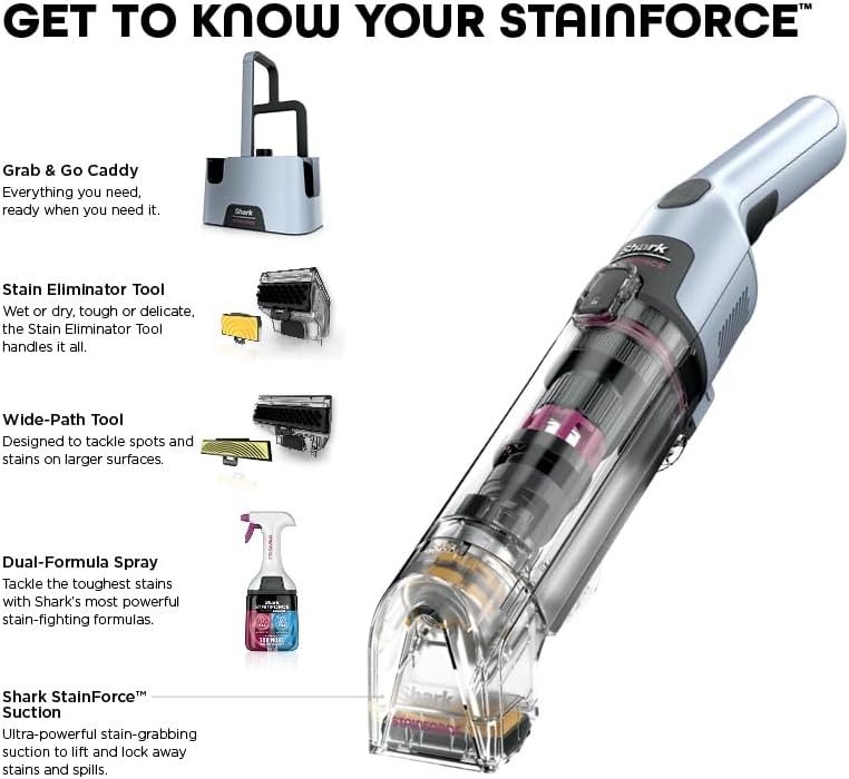 Shark StainForce Handheld Spot & Stain Cleaner with Storage Caddy & Crevice Tool - HX101