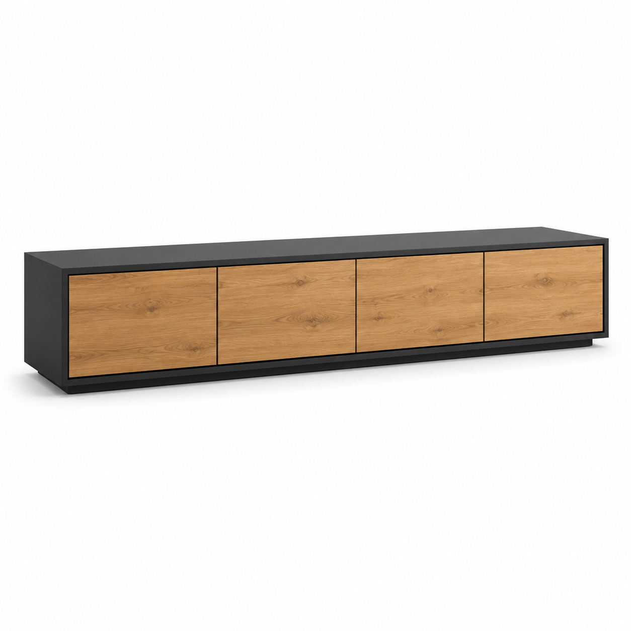 Breites TV-Lowboard in Anthrazit mit Eiche-Front und Kabelmanagement 200 x 42 x 40 cm-Roomzenith