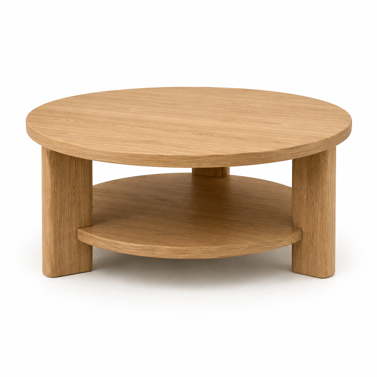 Runder Couchtisch in Eiche-Natur-Dekor mit Ablageboden im Japandi-Stil Ø 80 x 40 cm-Roomzenith